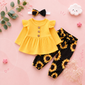 The Ailany - Baby Girl Yellow Solid Knitting Long Sleeve Tops + Floral Print Pants + Headband
