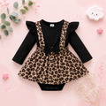 The Cedar - Baby Girl Leopard Dress Onesie Bow Long Sleeve Autumn Jumpsuit Outfit