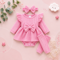 The Amiyah - Baby Girl 3PCS Bow Romper Dress Headband & Socks Long Sleeve Outfit