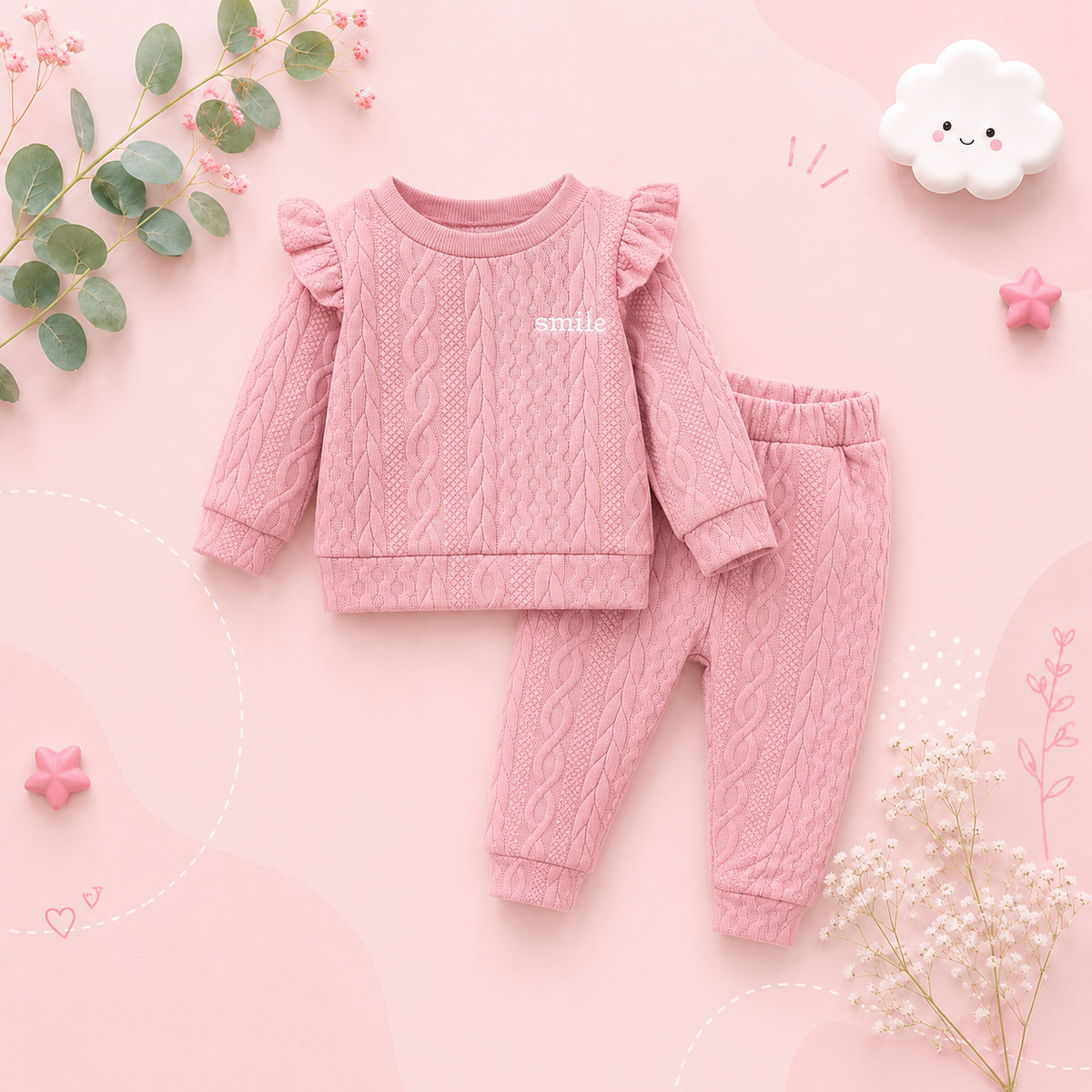 The Brianna -  Baby Girl Solid Colour Sweatshirt Tops + Pants + Headband