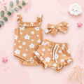 The Ariana - Baby Girl Floral Sleeveless Strap Romper + Shorts + Headband
