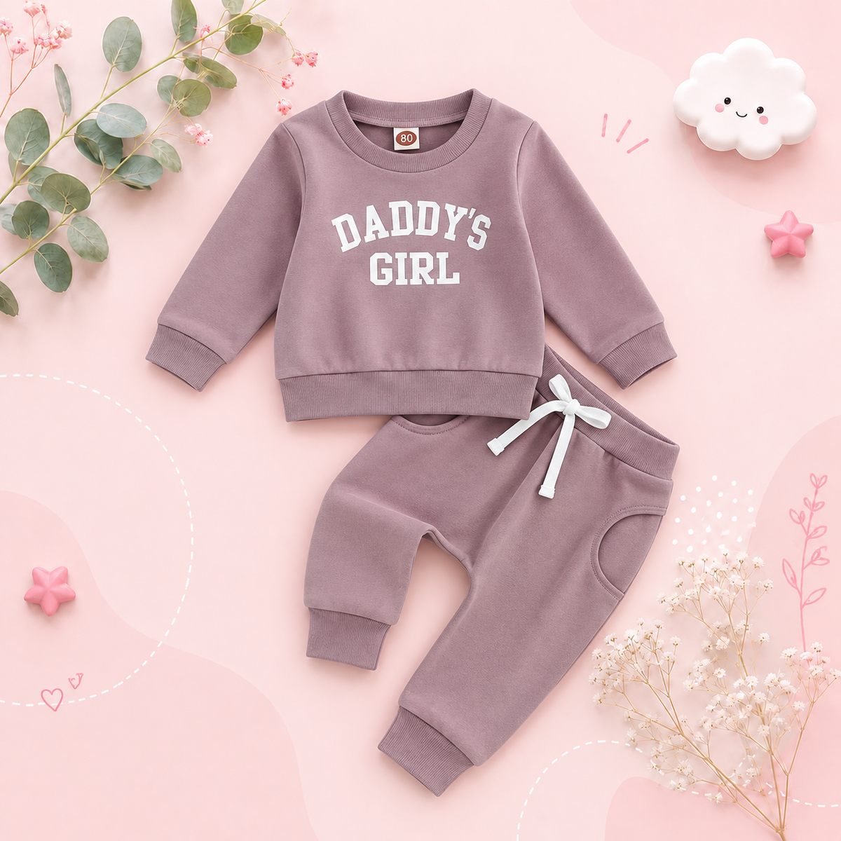 The Chloe - Baby Girl "Daddy's Girl" Letters Print Long Sleeve Sweatshirt Tops Elastic Waist + Pants