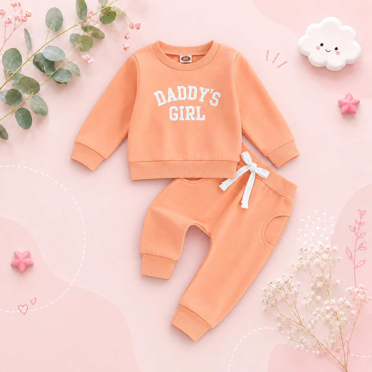 The Chloe - Baby Girl "Daddy's Girl" Letters Print Long Sleeve Sweatshirt Tops Elastic Waist + Pants