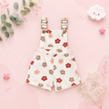The Alina - Baby Girl Strawberry/Flower Print Denim Sleeveless Straps Buttons Pockets Overalls
