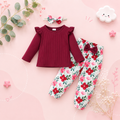 The Alondra - Infant Girl 3PCS Outfit Set Long Sleeve Top Pants & Headband Toddler Clothes