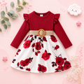 The Aleena - Girls Red Floral Party Dress Long Sleeve Birthday Wedding Outfit