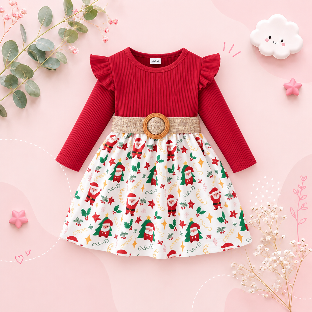 The Aleena - Girls Red Floral Party Dress Long Sleeve Birthday Wedding Outfit