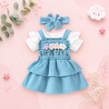 The Alara - Newborn Baby Girl Summer Romper Skirt Headband Crochet Flower Set 3PCS