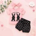 The Azariah - Baby Girl 3PCS Rabbit T-Shirt Polka Dot Shorts & Headband Outfit