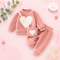 The Bianca - Baby Girl Winter Clothes – Cute Fuzzy Heart Embroidery Long Sleeve & Pants 3‑Piece Outfit