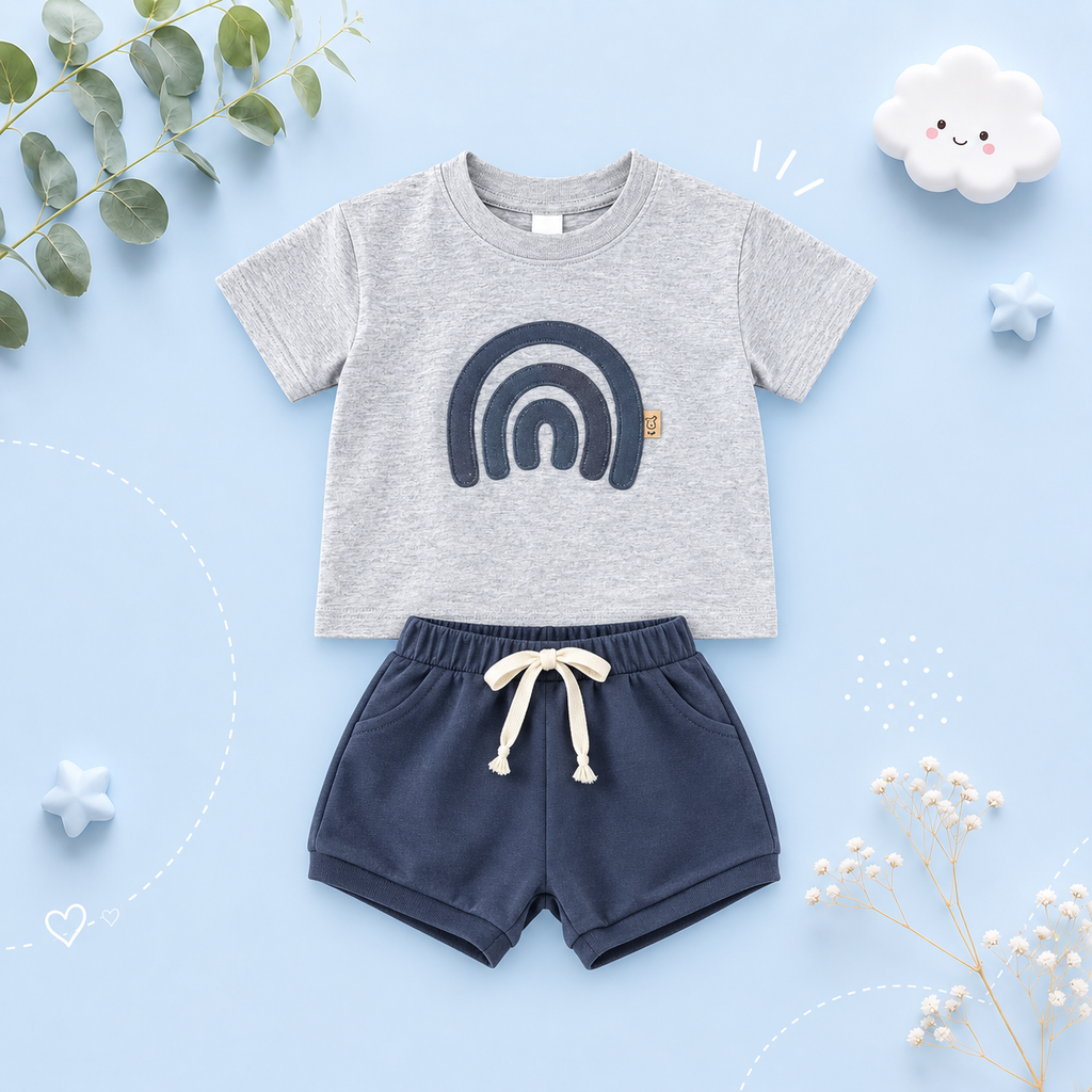 The Callum - Baby Unisex Rainbow Patchwork T-shirt + Beach Shorts