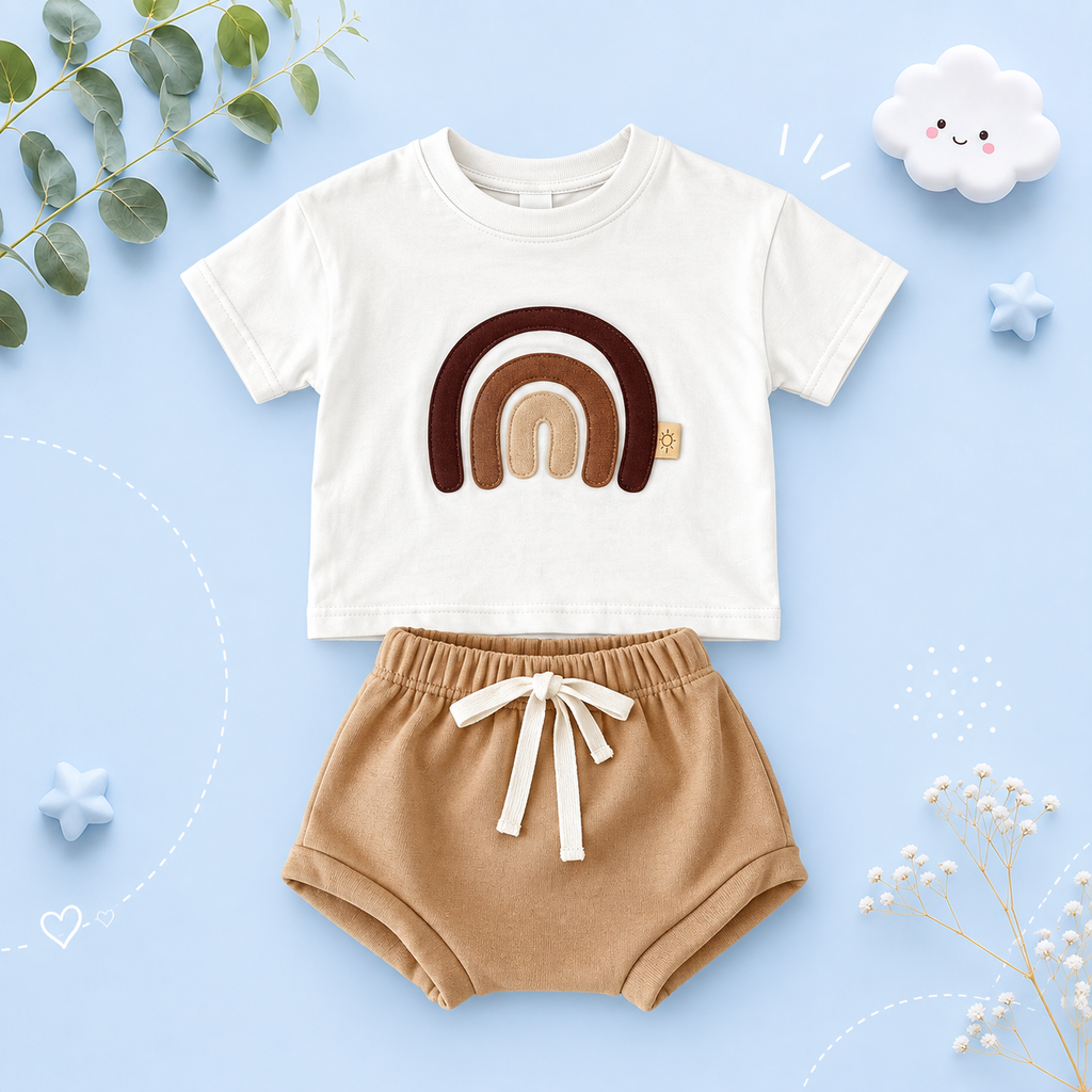 The Callum - Baby Unisex Rainbow Patchwork T-shirt + Beach Shorts
