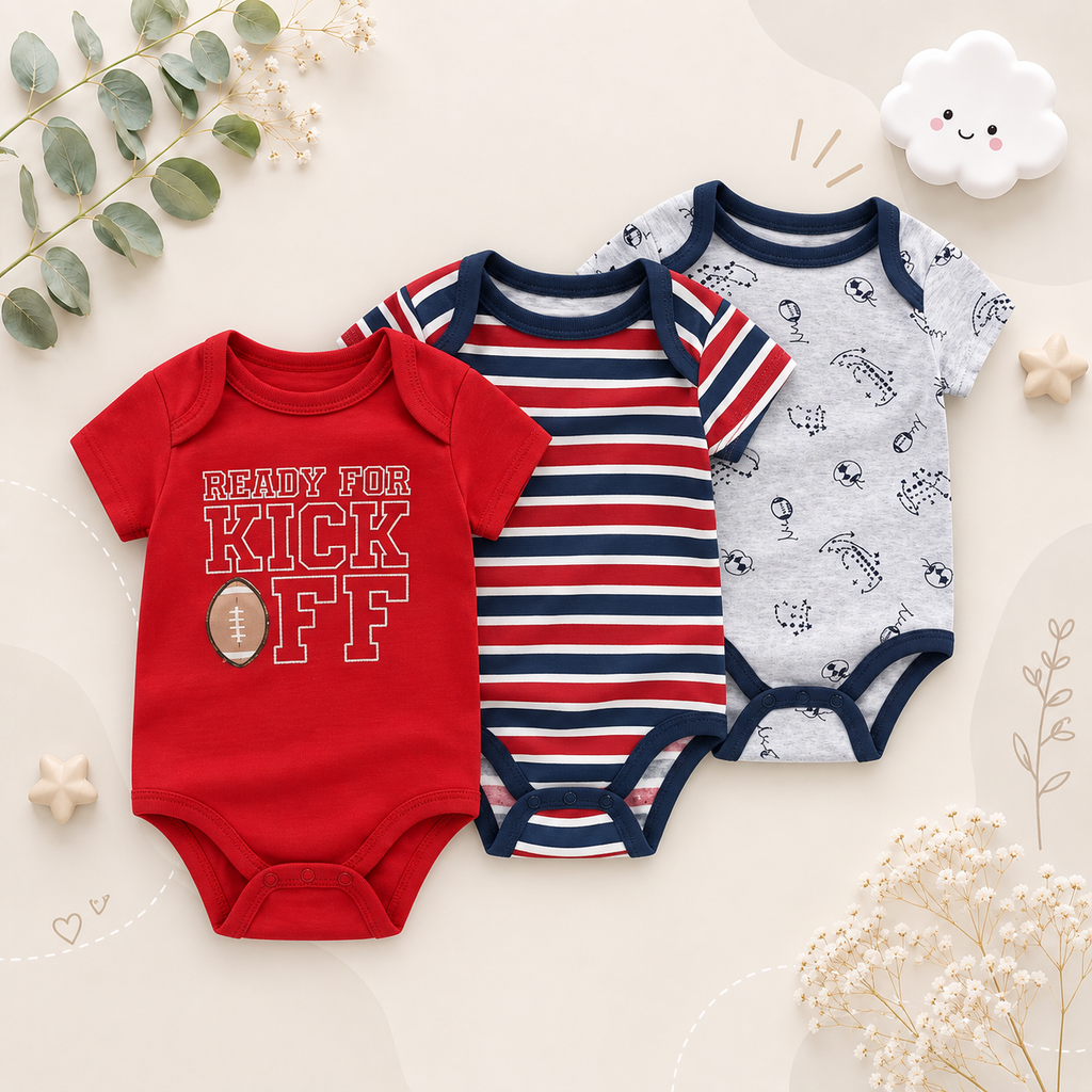 The Amani - Unisex Baby 3PCS Cartoon Cotton Short Sleeve Bodysuit Set Summer Outfit for Newborns