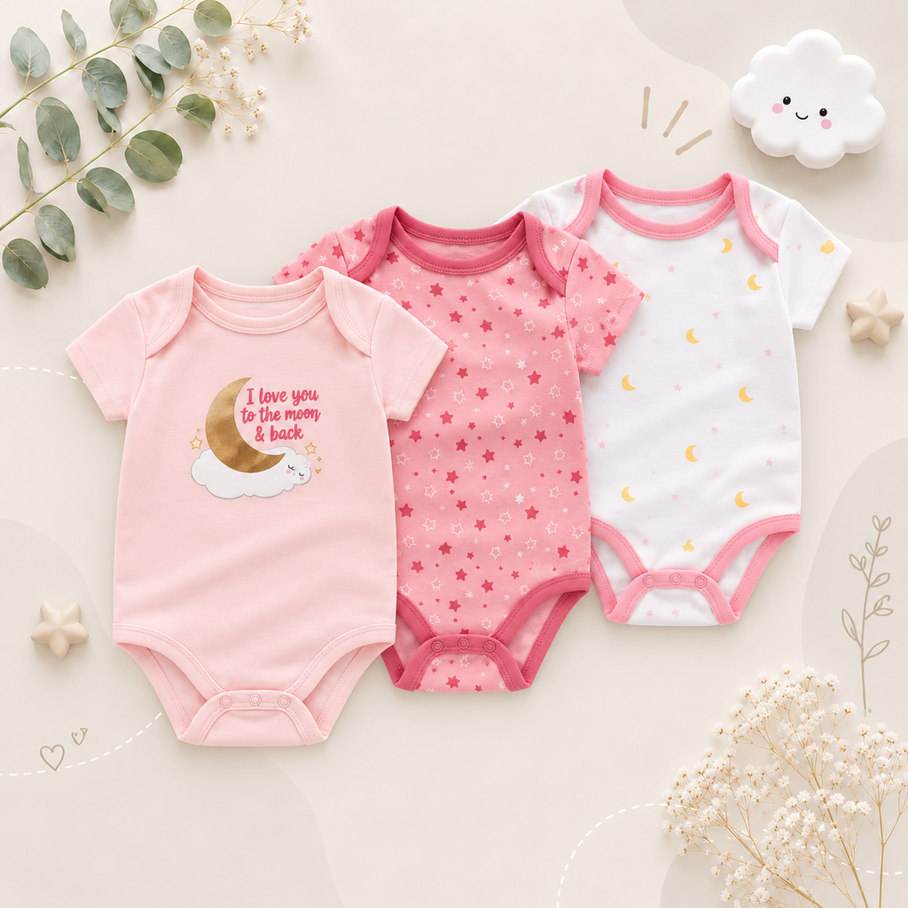 The Amani - Unisex Baby 3PCS Cartoon Cotton Short Sleeve Bodysuit Set Summer Outfit for Newborns