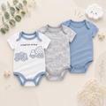 The Amani - Unisex Baby 3PCS Cartoon Cotton Short Sleeve Bodysuit Set Summer Outfit for Newborns