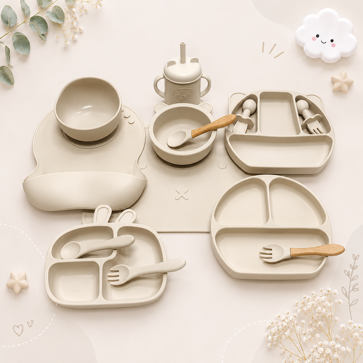 The Blake - Baby Silicone Feeding Set Suction Bowl Spoon & Fork Weaning Tableware