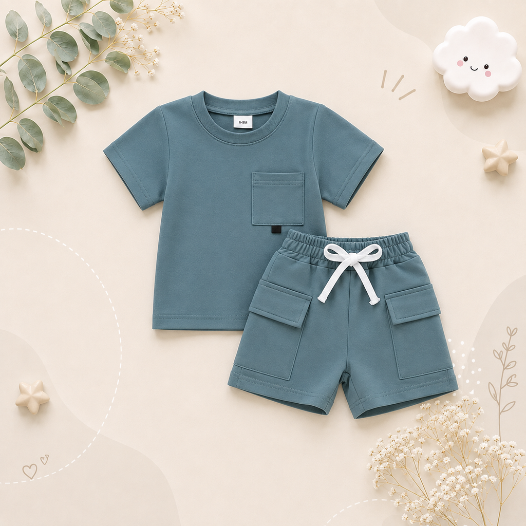 The Adam - Baby Boy Short Sleeve Crew Neck Shirt & Elastic Waist Shorts