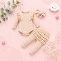 The Amy - Baby Girl Long Sleeve Ruffle Romper Bodysuits + Pants + Bow Headband