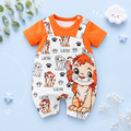 The Ahmad - Newborn Baby Lion Print Fake Two Piece Romper Short Sleeve Summer Outfit