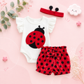 The Analia - Baby Girl 3-Piece Summer Outfit Set – Bee & Ladybug Ruffle Romper, Shorts & Headband