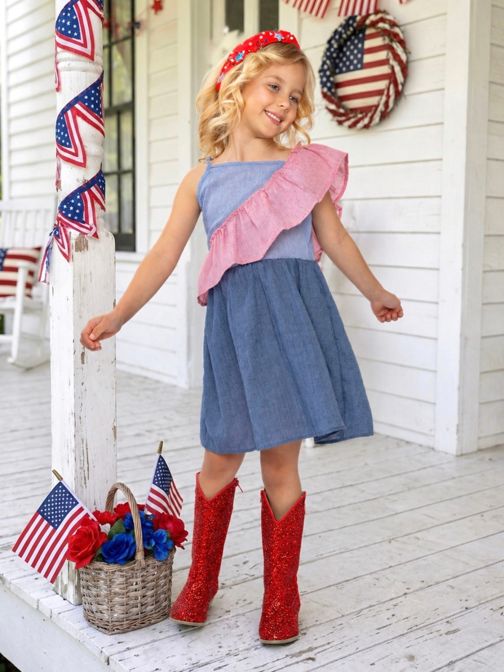 American Breeze Ruffle Chambray Dress