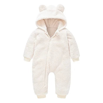 Cute Plush Overal/l Jumpsuit  Hooded Zipper Romper