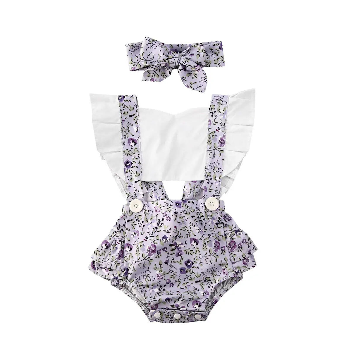 Flower Ruffle Romper Newborn Backless Jumpsuit 2pcs Baby Summer Clothing