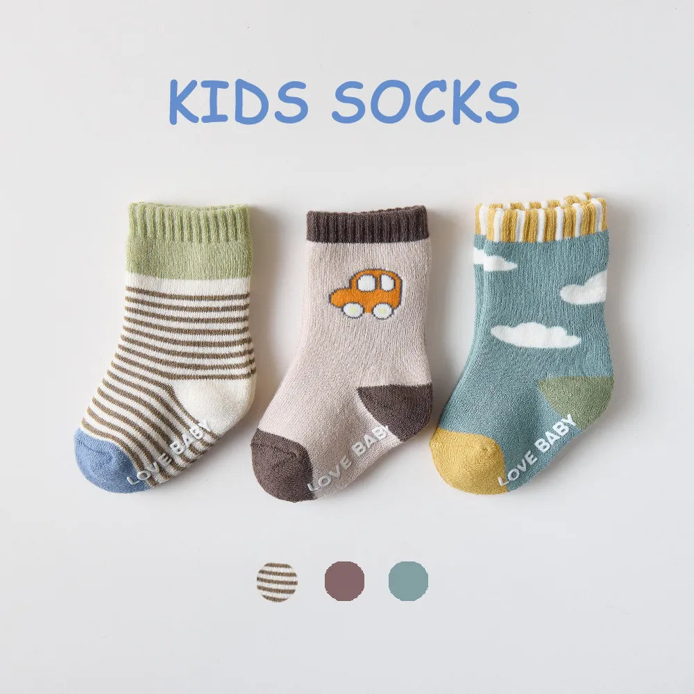 3 Pairs Toddler Kids Cotton Socks