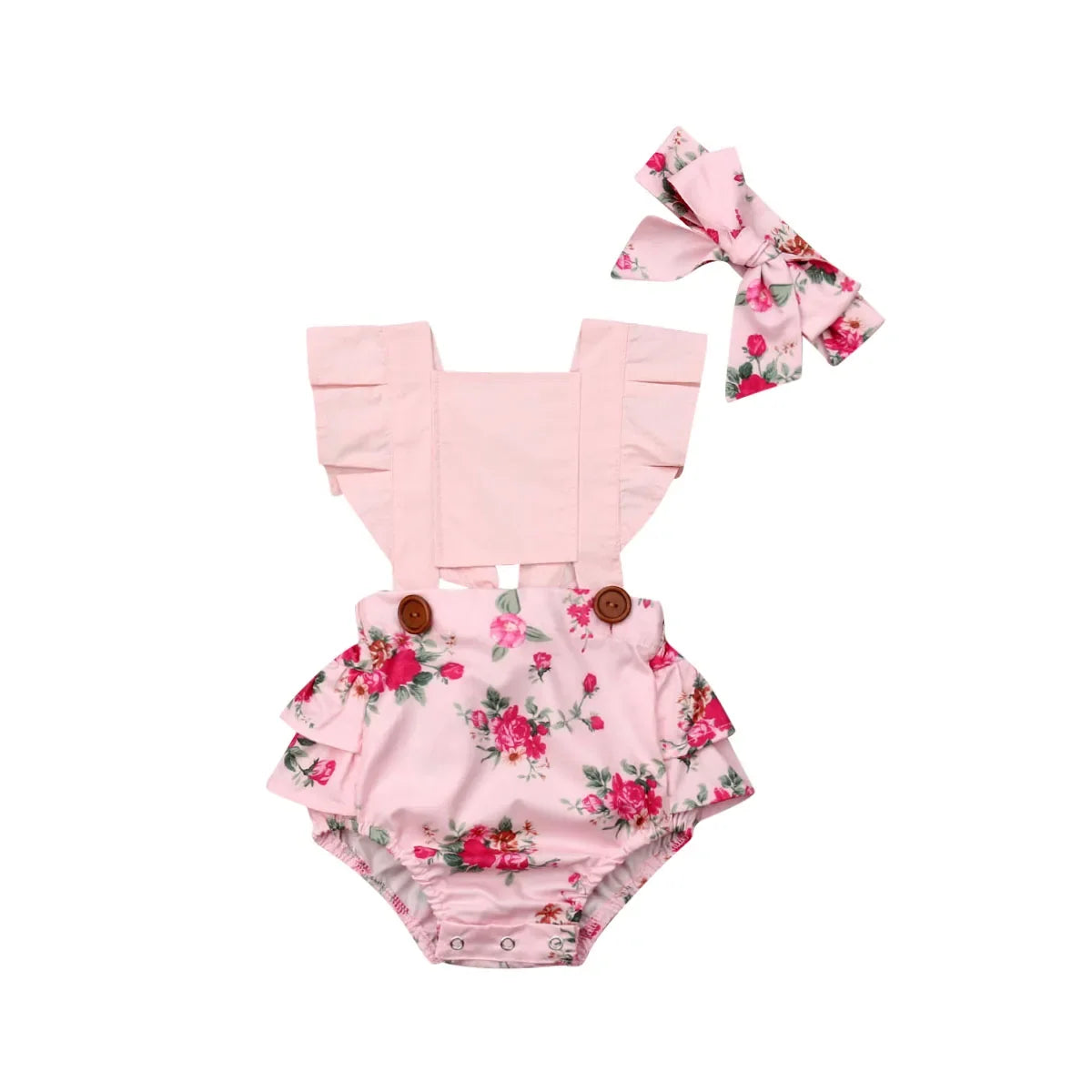 Flower Ruffle Romper Newborn Backless Jumpsuit 2pcs Baby Summer Clothing