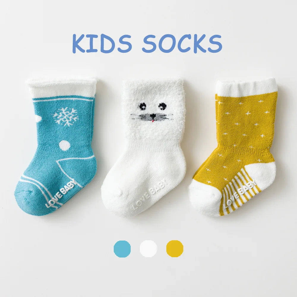 3 Pairs Toddler Kids Cotton Socks