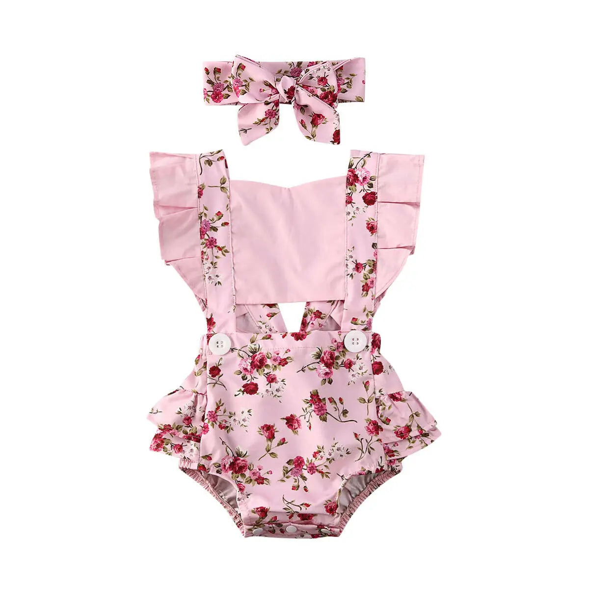 Flower Ruffle Romper Newborn Backless Jumpsuit 2pcs Baby Summer Clothing