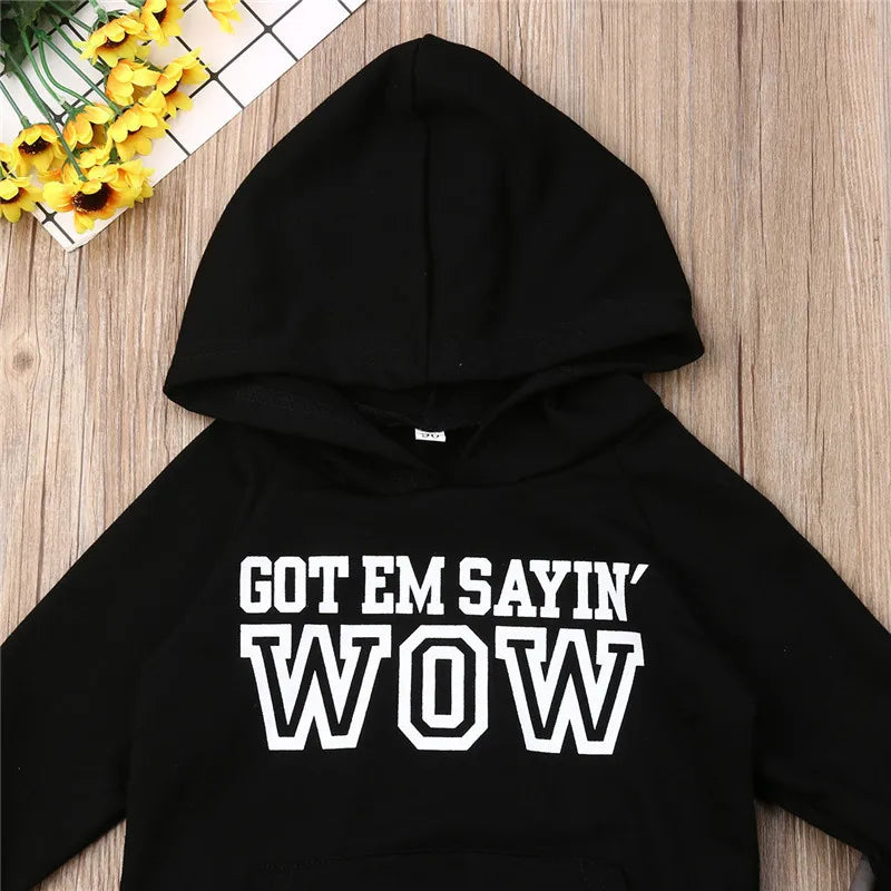 Black Letter Boys Hooded Sweater Camouflage Pants Set