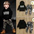 Black Letter Boys Hooded Sweater Camouflage Pants Set