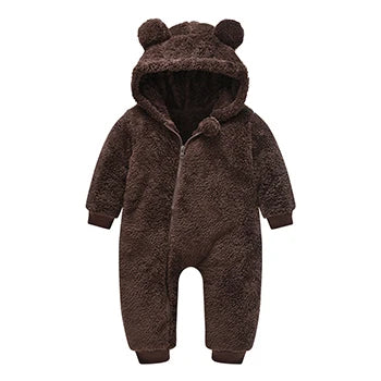 Cute Plush Overal/l Jumpsuit  Hooded Zipper Romper