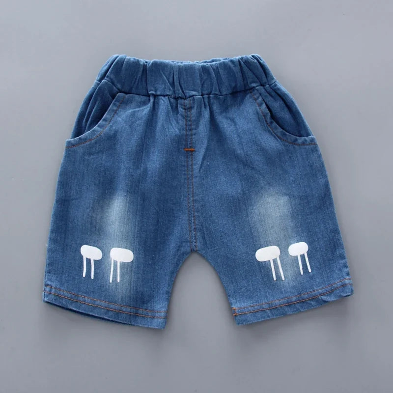 Boys Shirt Cartoon Tops and Denim Shorts Set