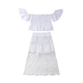 2pcs White Lace Floral Tops Long Skirt Adorable Outfit