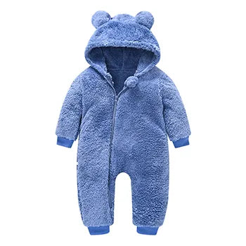 Cute Plush Overal/l Jumpsuit  Hooded Zipper Romper