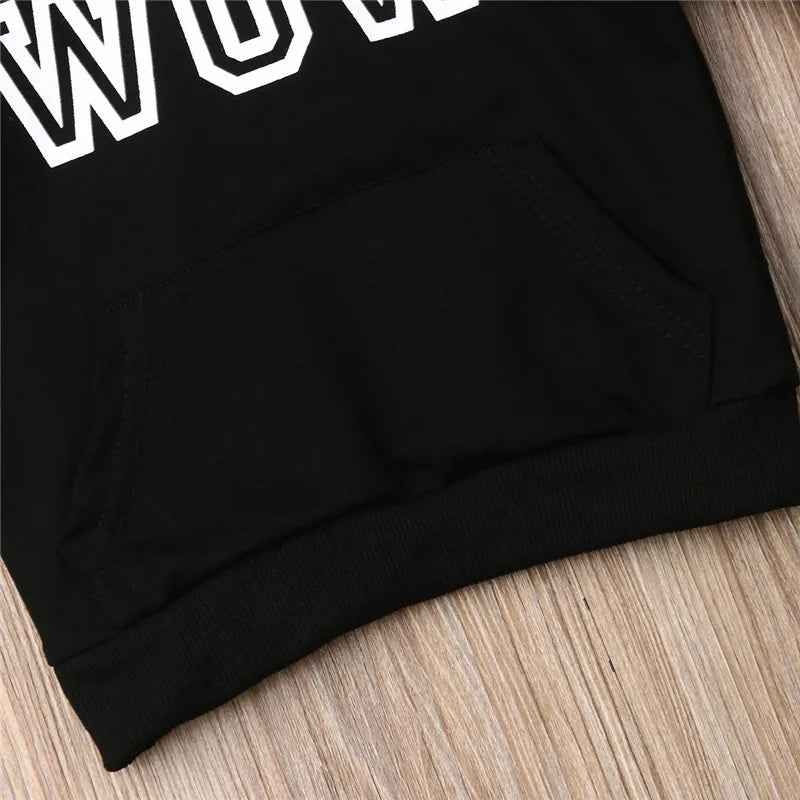 Black Letter Boys Hooded Sweater Camouflage Pants Set