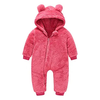 Cute Plush Overal/l Jumpsuit  Hooded Zipper Romper