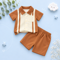 The Carmelo - Baby Boys' Summer Outfit Set – Striped Color Block Collared Shirt with Pocket & Shorts