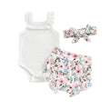 Baby Girls Shorts Set Sleeveless Romper Flower/Rainbow/ Print Shorts Hairband