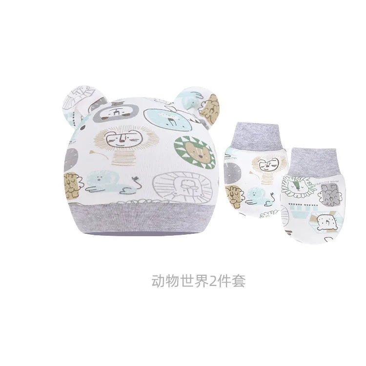 5pcs Baby Cartoon Anti-scratch Gloves Hat Foot Cover Set