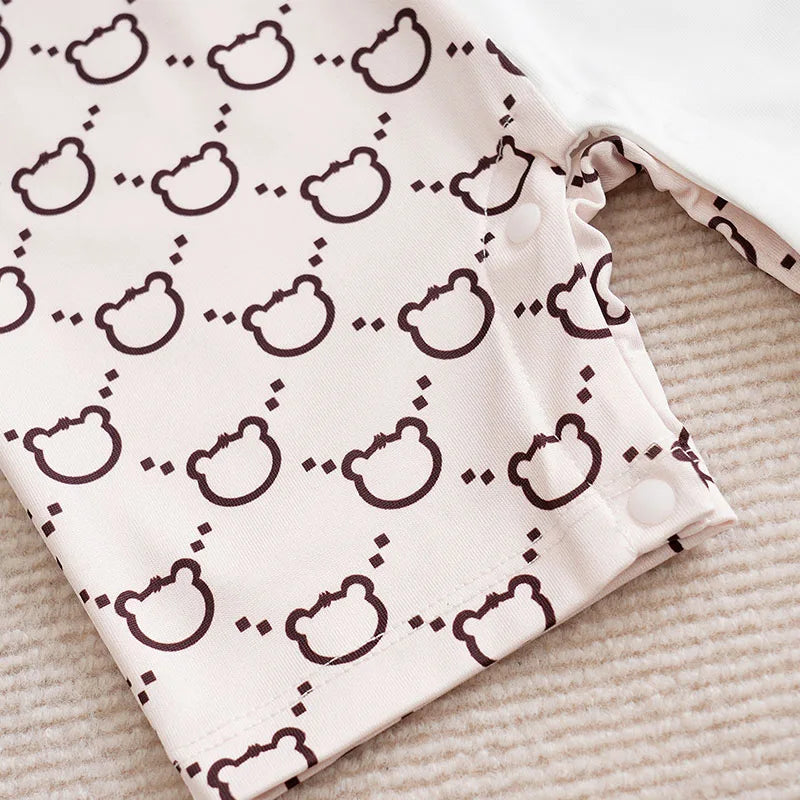 Cute Cartoon Teddy Bear Summer Apricot Short Sleeved Jumpsuit