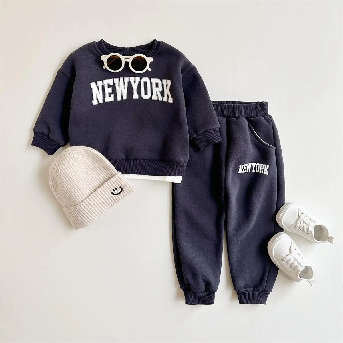 2Pcs Baby Clothing Set Boys Girls NewYork Print Sports Top Pants Suit