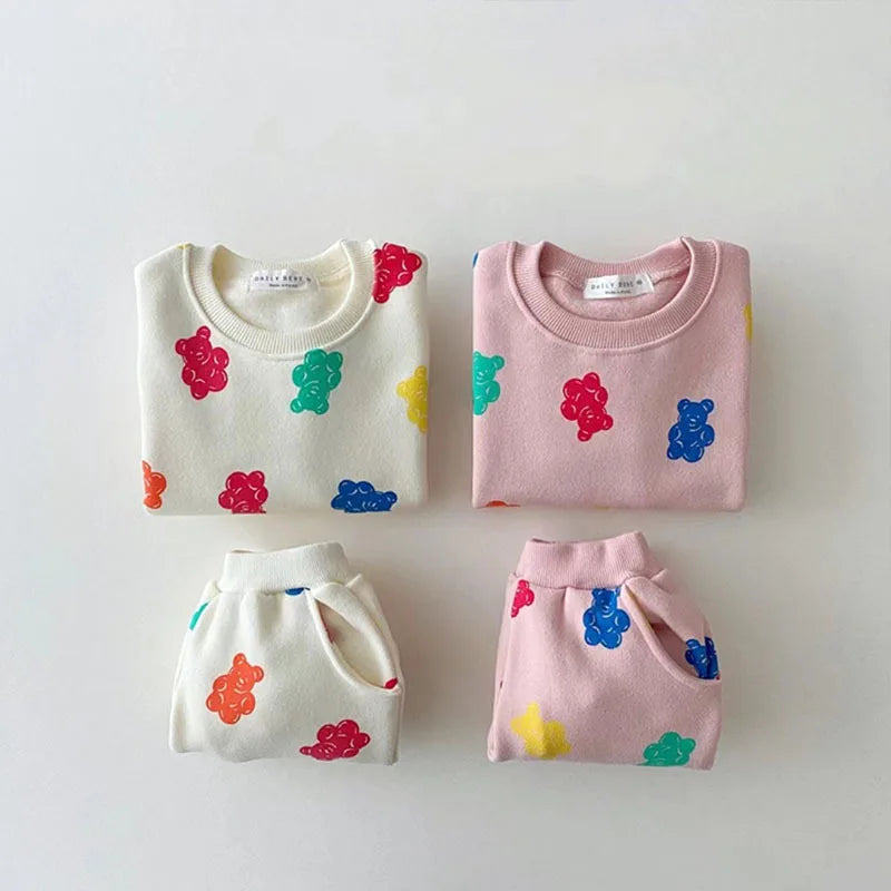 Cute Colourful Gummy Bears Tracksuit/ Pullover Sweatshirts+ Simple New Track Trousers 2pc Spring New Set