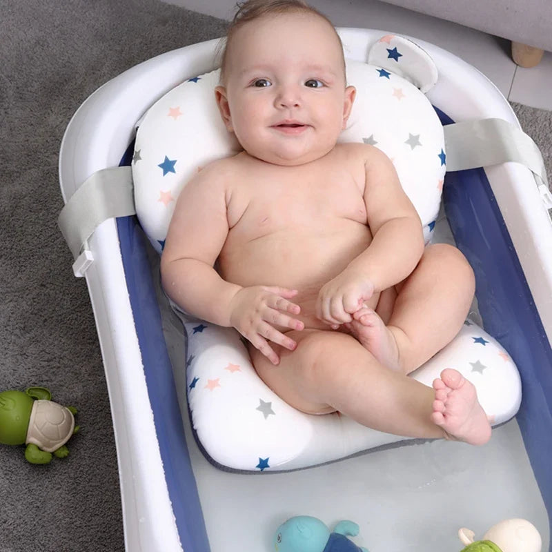Baby Bath Seat Support Mat Foldable Baby Bath Tub Pad & Chair Newborn Bathtub Pillow Infant Anti-Slip Soft Comfort Body Cushion