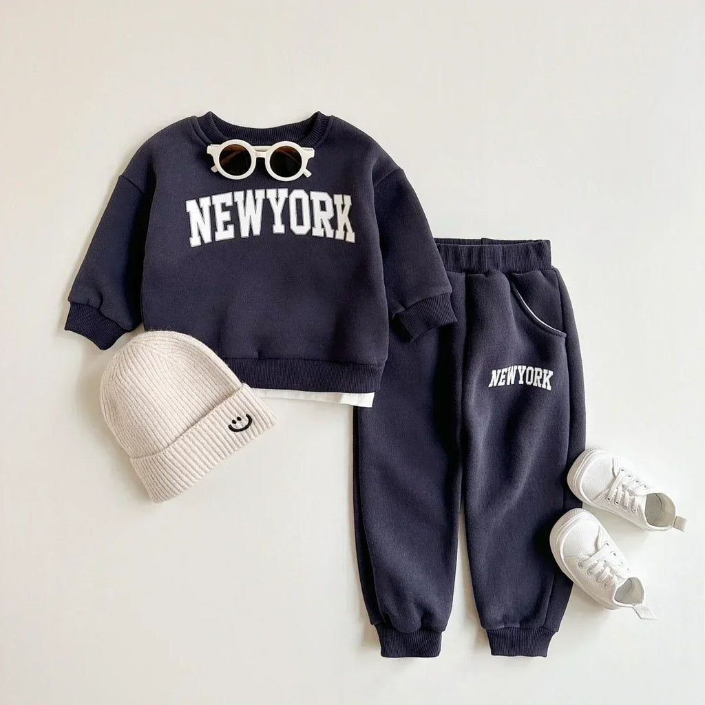 2Pcs Baby Clothing Set Boys Girls NewYork Print Sports Top Pants Suit
