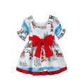Christmas Bow Dress Kids Full Printing Casual Elk Xmas