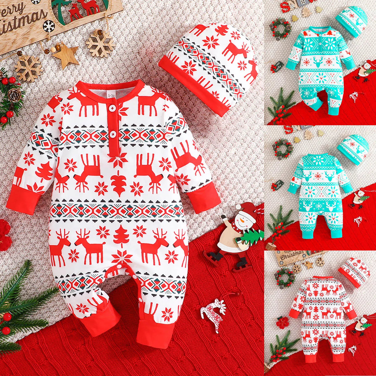 Baby Infant Deer Christmas Cartoon Prints Romper