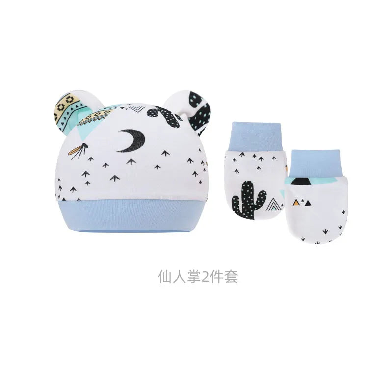 5pcs Baby Cartoon Anti-scratch Gloves Hat Foot Cover Set